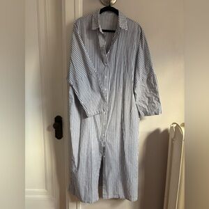 Striped Button-Up Long Shirt Dress